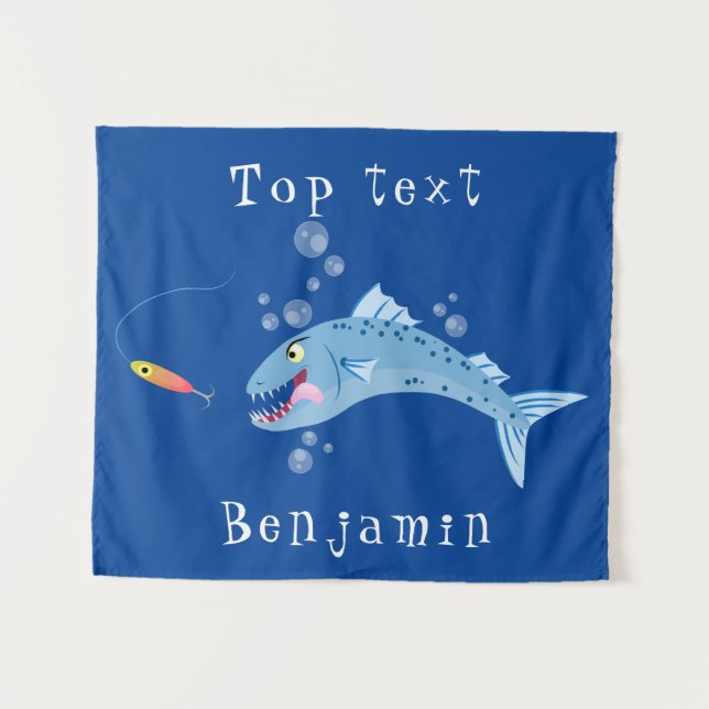 Barracuda fish hungry fishing cartoon illustration tapestry (Front (Horizontal))
