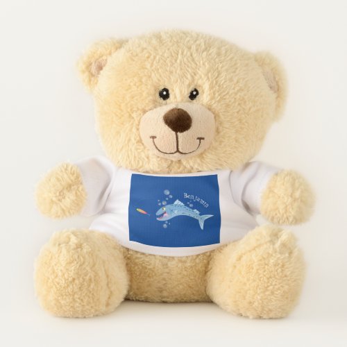 Barracuda fish hungry fishing cartoon illustration teddy bear