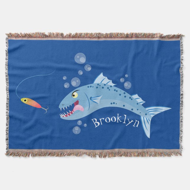 Barracuda fish hungry fishing cartoon illustration throw blanket (Front)