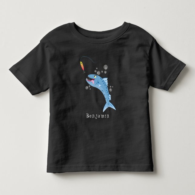 Barracuda fish hungry fishing cartoon illustration toddler t-shirt (Front)
