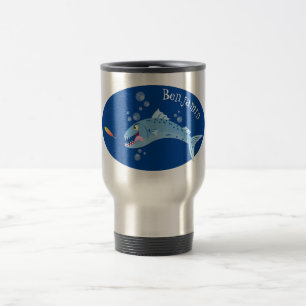 Barracuda fish hungry fishing cartoon illustration travel mug