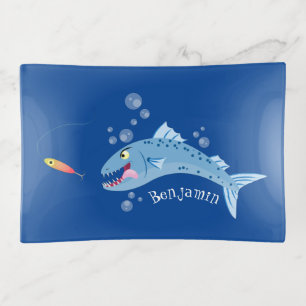 Barracuda fish hungry fishing cartoon illustration trinket tray
