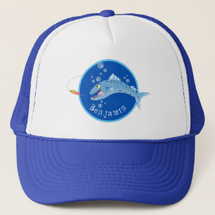 Barracuda fish hungry fishing cartoon illustration trucker hat