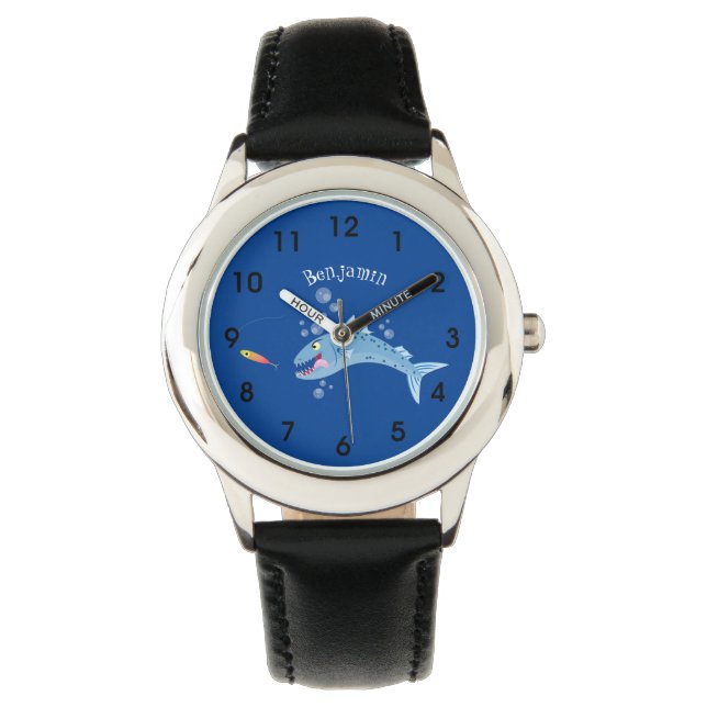Barracuda fish hungry fishing cartoon illustration watch (Front)