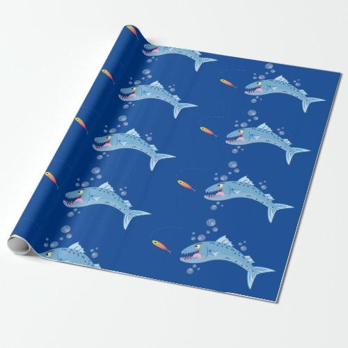 Barracuda fish hungry fishing cartoon illustration wrapping paper