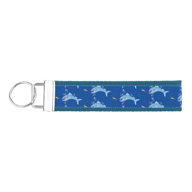Barracuda fish hungry fishing cartoon illustration wrist keychain (Keys on Left)