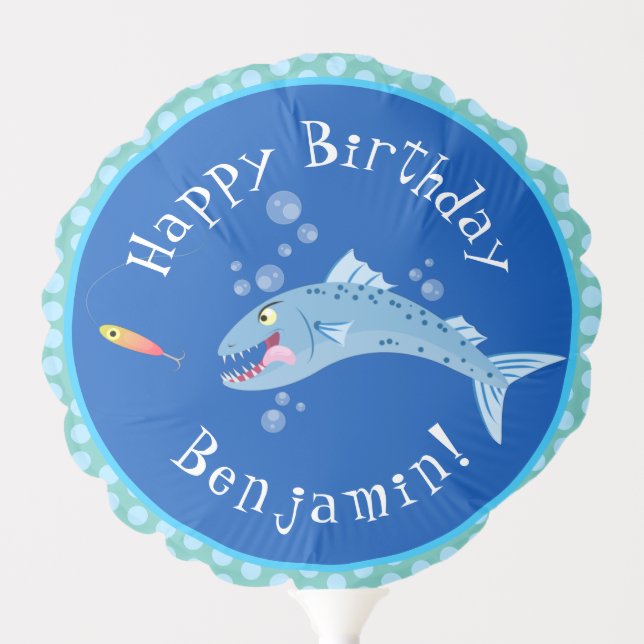 Barracuda hungry fishing cartoon illustration balloon (Front)