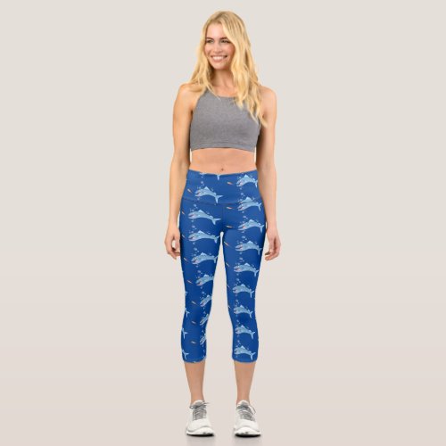 Barracuda hungry fishing cartoon illustration capri leggings