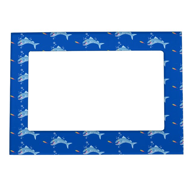 Barracuda hungry fishing cartoon illustration magnetic frame (Front)