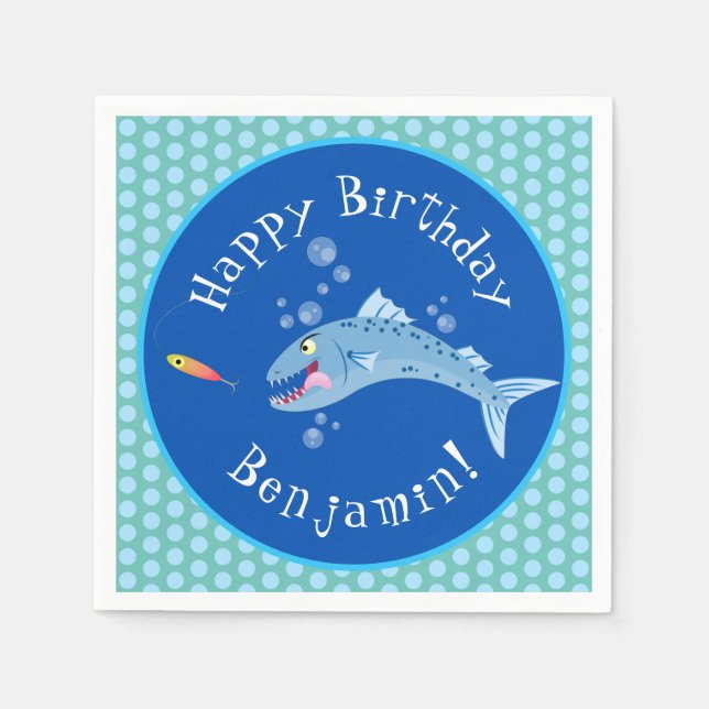 Barracuda hungry fishing cartoon illustration napkins (Front)