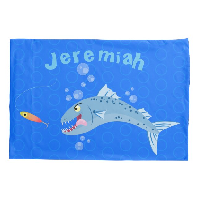 Barracuda hungry fishing cartoon illustration pillow case (Back)