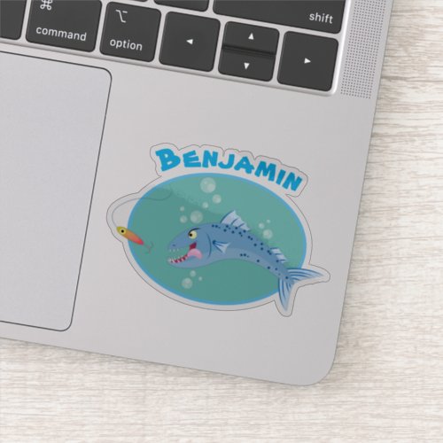 Barracuda hungry fishing cartoon illustration sticker