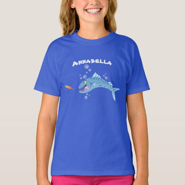 Barracuda hungry fishing cartoon illustration T-Shirt (Front)