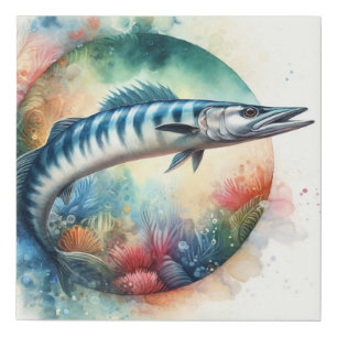 Barracuda in Vibrant Waters 130624AREF119 - Waterc Faux Canvas Print