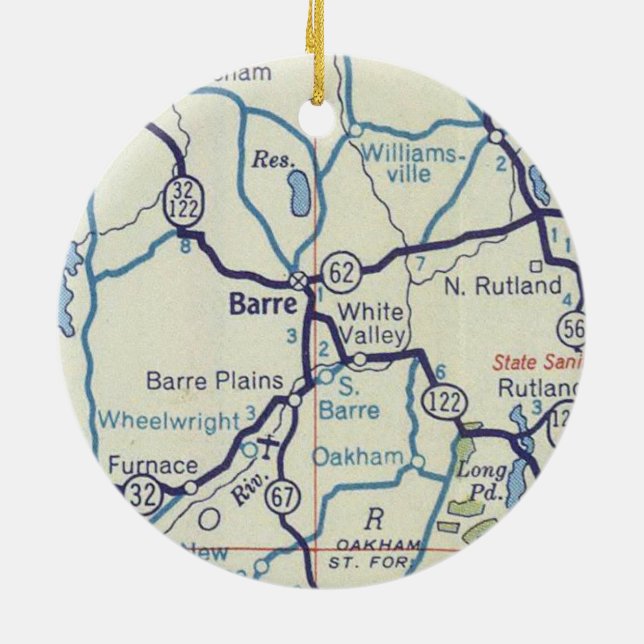 Barre MA Vintage Map Ceramic Ornament (Back)