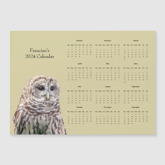 Barred Owl and 2024 Calendar (Front)