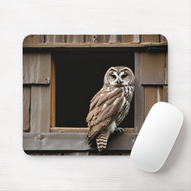 Barred Owl In Barn Window Mouse Pad (With Mouse)