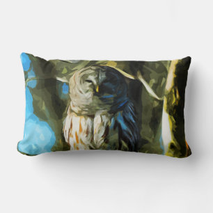Barred Owl in Tree Abstract Impressionism Lumbar Pillow