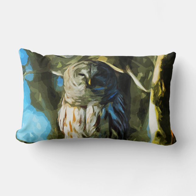 Barred Owl in Tree Abstract Impressionism Lumbar Pillow (Front)