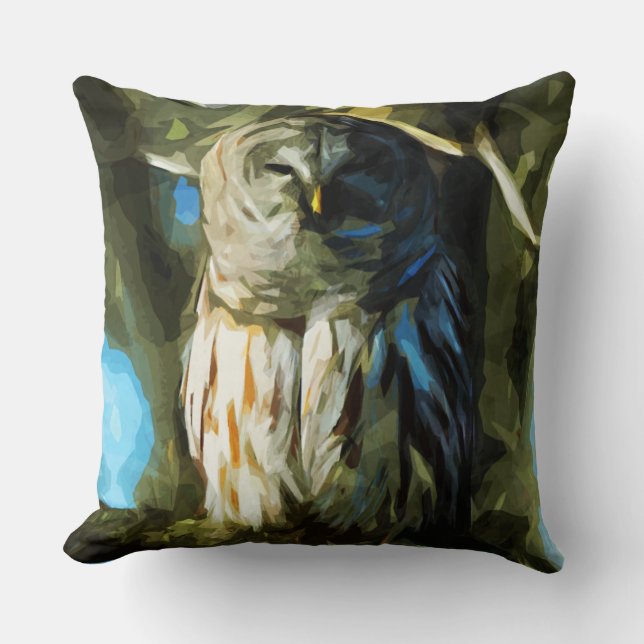 Barred Owl in Tree Abstract Impressionism Throw Pillow (Front)