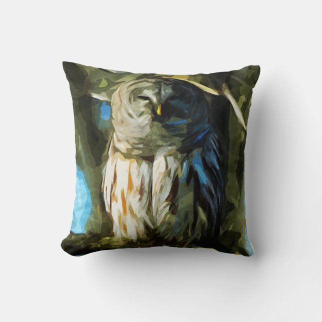 Barred Owl in Tree Abstract Impressionism Throw Pillow (Front)