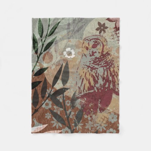 Barred Owl Nature Heart Leaves Flowers Tapestry Fleece Blanket