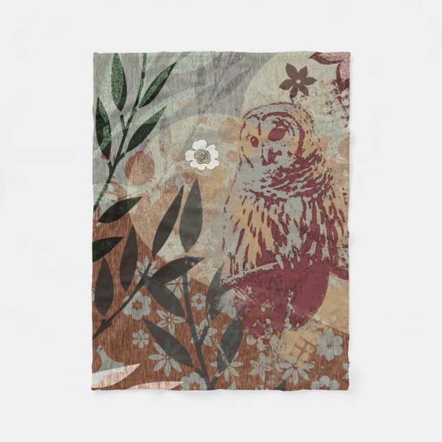 Barred Owl Nature Heart Leaves Flowers Tapestry Fleece Blanket (Front)