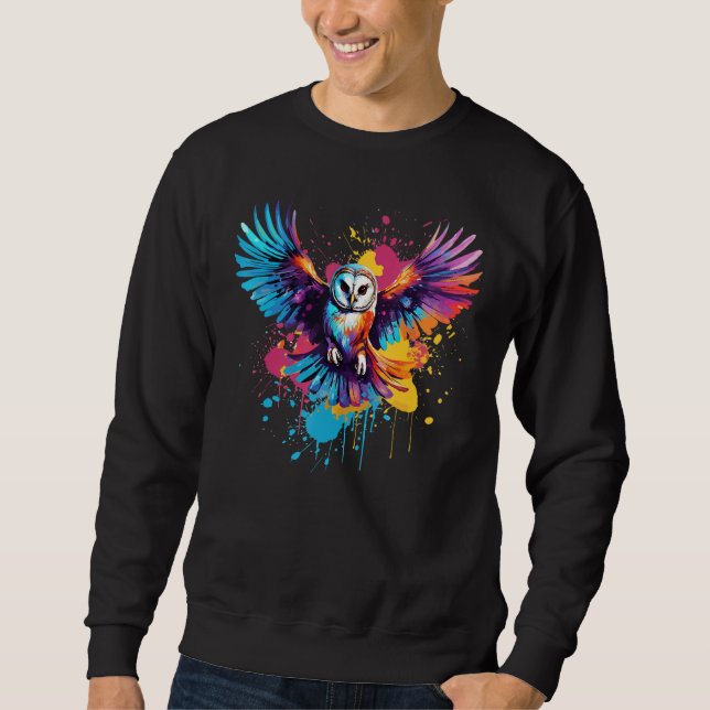 Barred Owl Owls Lover Colorful Splash Art Sweatshirt (Front)
