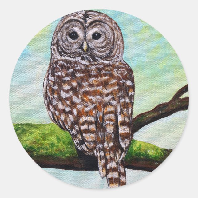 Barred Owl Painting Classic Round Sticker (Front)