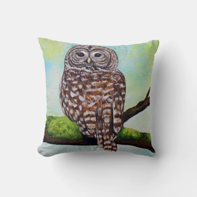 Barred Owl Painting Throw Pillow (Front)
