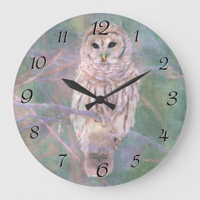 Barred Owl Pastel Oilpainting Large Clock (Front)