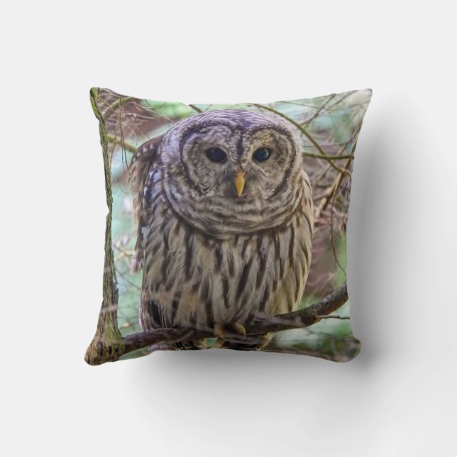 Barred Owl Throw Pillow (Back)