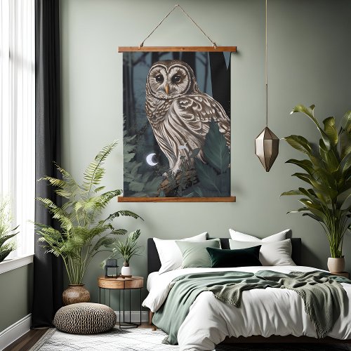 Barred Owl Wild Whimsy Nature Dark Green Forest Ha Hanging Tapestry