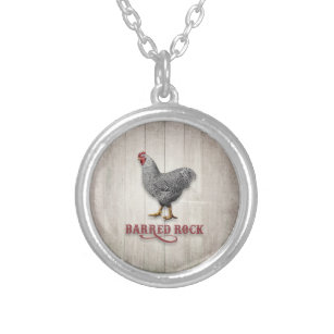 Barred Rock Chicken Silver Plated Necklace