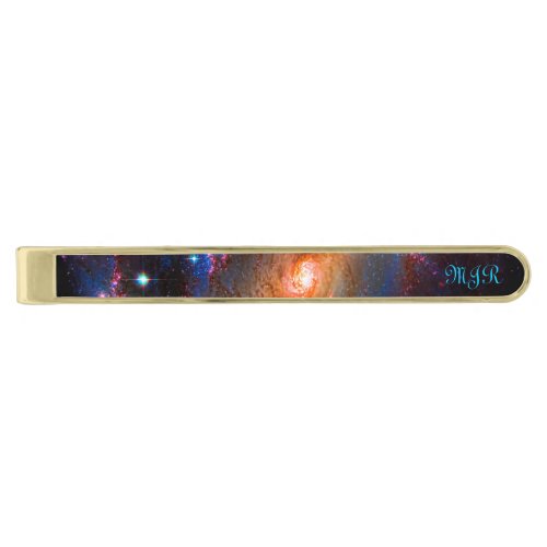Barred Spiral Galaxy NGC 1672 Astronomy Picture Gold Finish Tie Bar