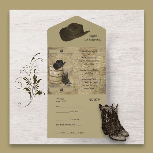 Barrel and Boots All in One Wedding Invitation