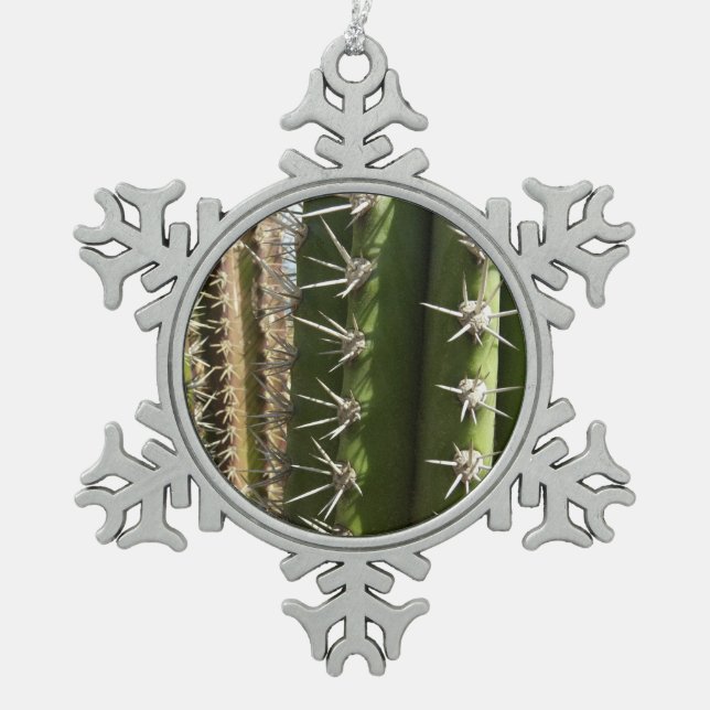Barrel Cactus II Desert Nature Photo Snowflake Pewter Christmas Ornament (Front)