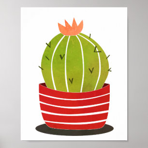 Barrel Cactus in a red pot minimal elegant art Poster