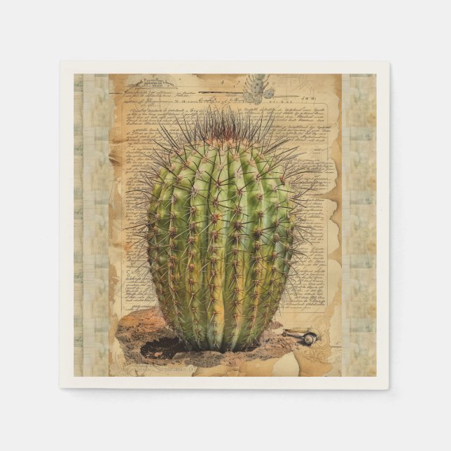 Barrel Cactus Plant Ephemera Napkins (Front)