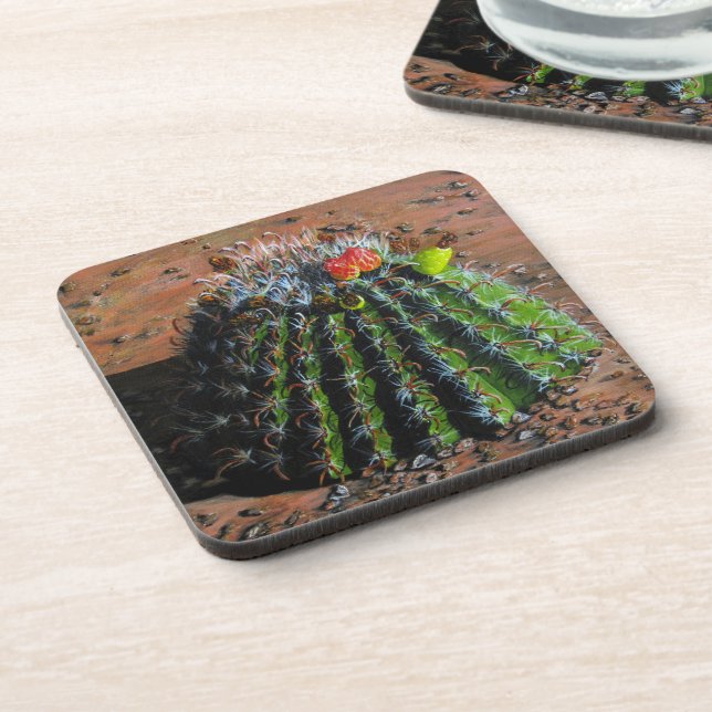 Barrel Cactus Plastic Coasters (Left Side)