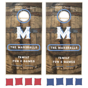 "Barrel" Monogrammed Natural Wood Cornhole Set
