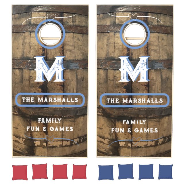 "Barrel" Monogrammed Natural Wood Cornhole Set (Set)