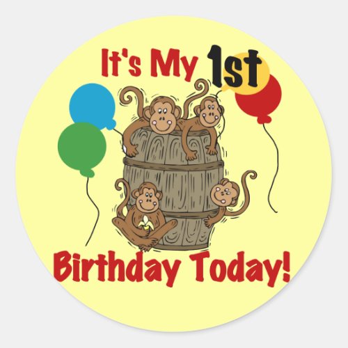 Barrel of Monkeys 1st Birthday Classic Round Sticker