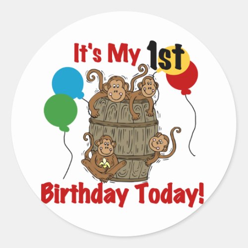 Barrel of Monkeys 1st Birthday Classic Round Sticker