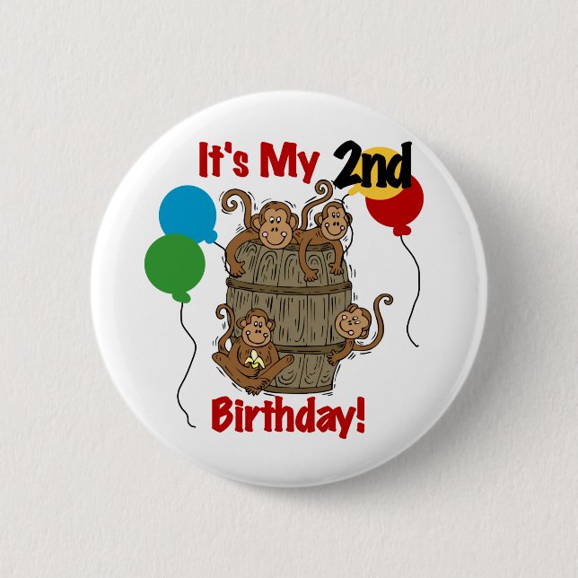 Barrel of Monkeys 2nd Birthday Tshirts and Gifts Button (Front)