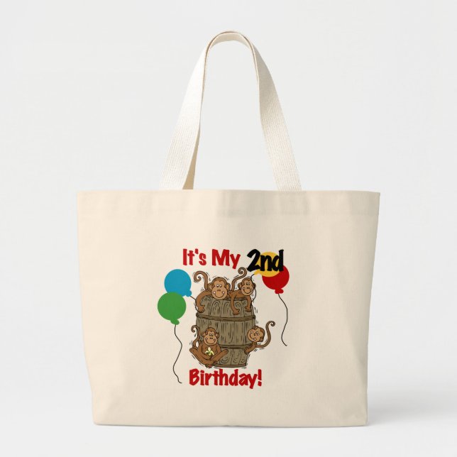 Barrel of Monkeys 2nd Birthday Tshirts and Gifts Large Tote Bag (Front)