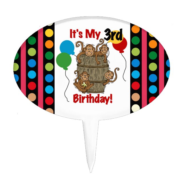 Barrel of Monkeys Third Birthday Cake Topper (Front)