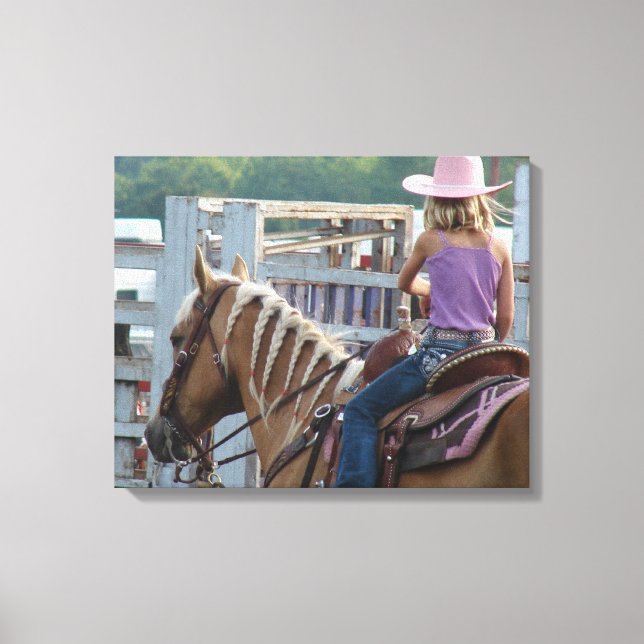 Barrel Race Girl and Palomino Horse Canvas Print (Front)