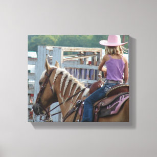 Barrel Race Girl and Palomino Horse Canvas Print