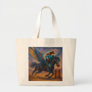Barrel Racer and Winged Horse Large Tote Bag
